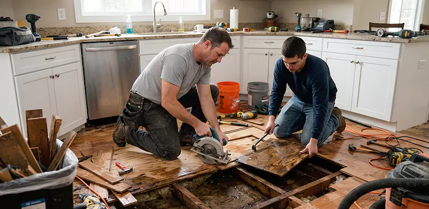 Kitchen Floor Water Damage Repair in Kenmore
